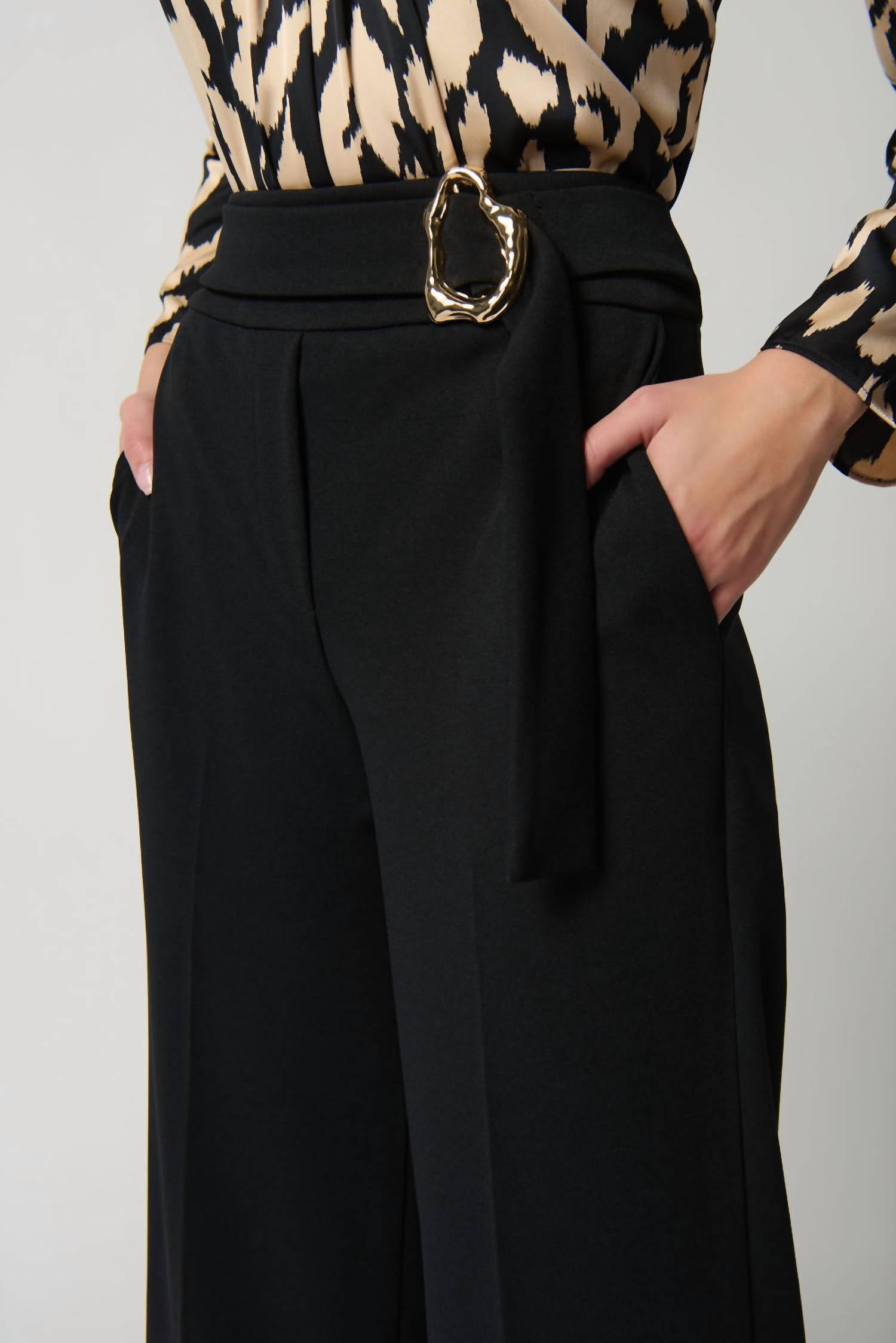 Joseph Ribkoff Solid Belted Wide Leg Pant in black - women's pants - alternate view