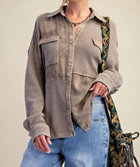 Easel Button Down Thermal Shirt in coffee - women's shirt