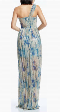 Dress The Population - Idalia Metallic Abstract Floral Print One-shoulder Gown