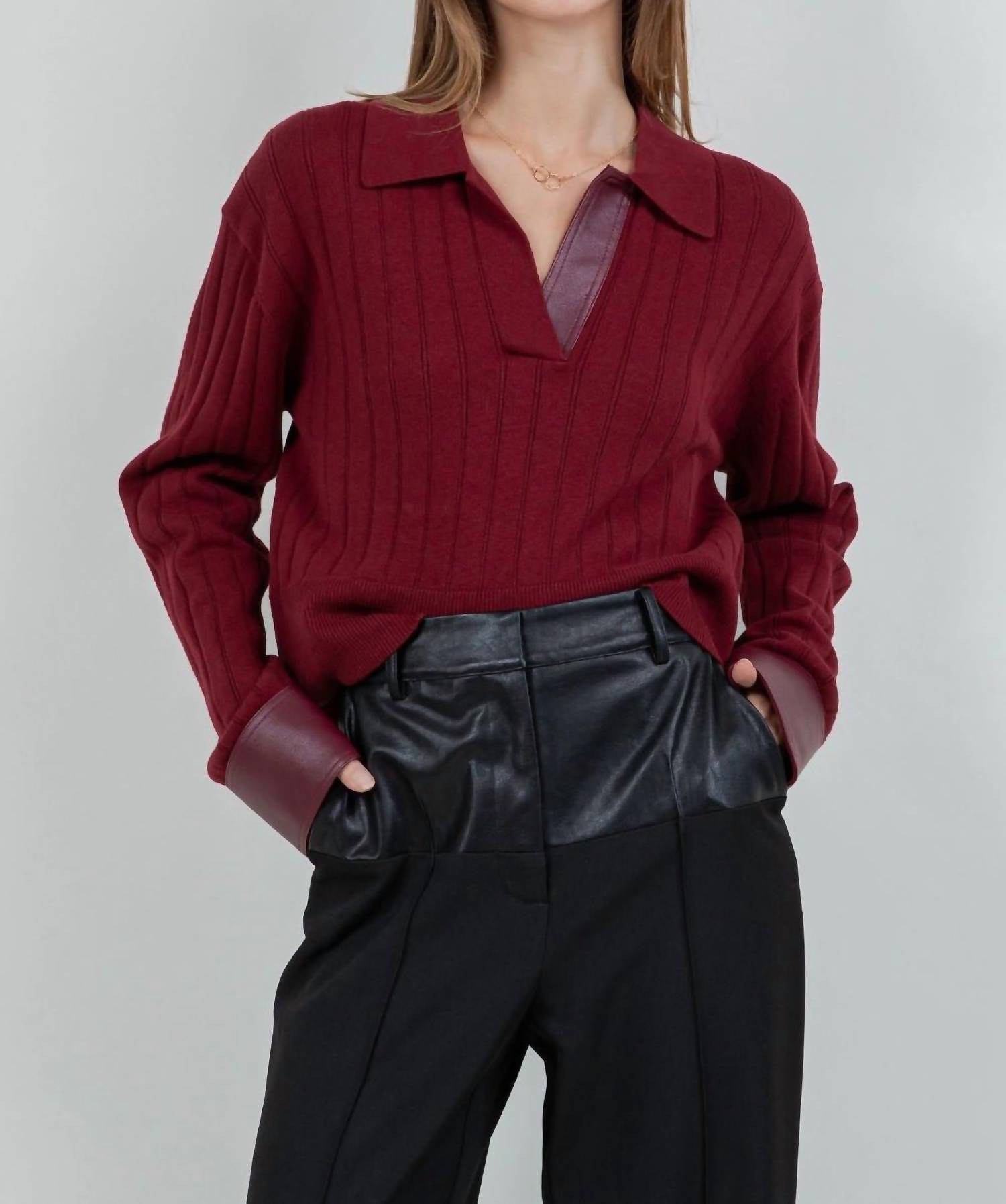 Whiteroom+Cactus - Contrast Knitted Long Sleeve Sweater