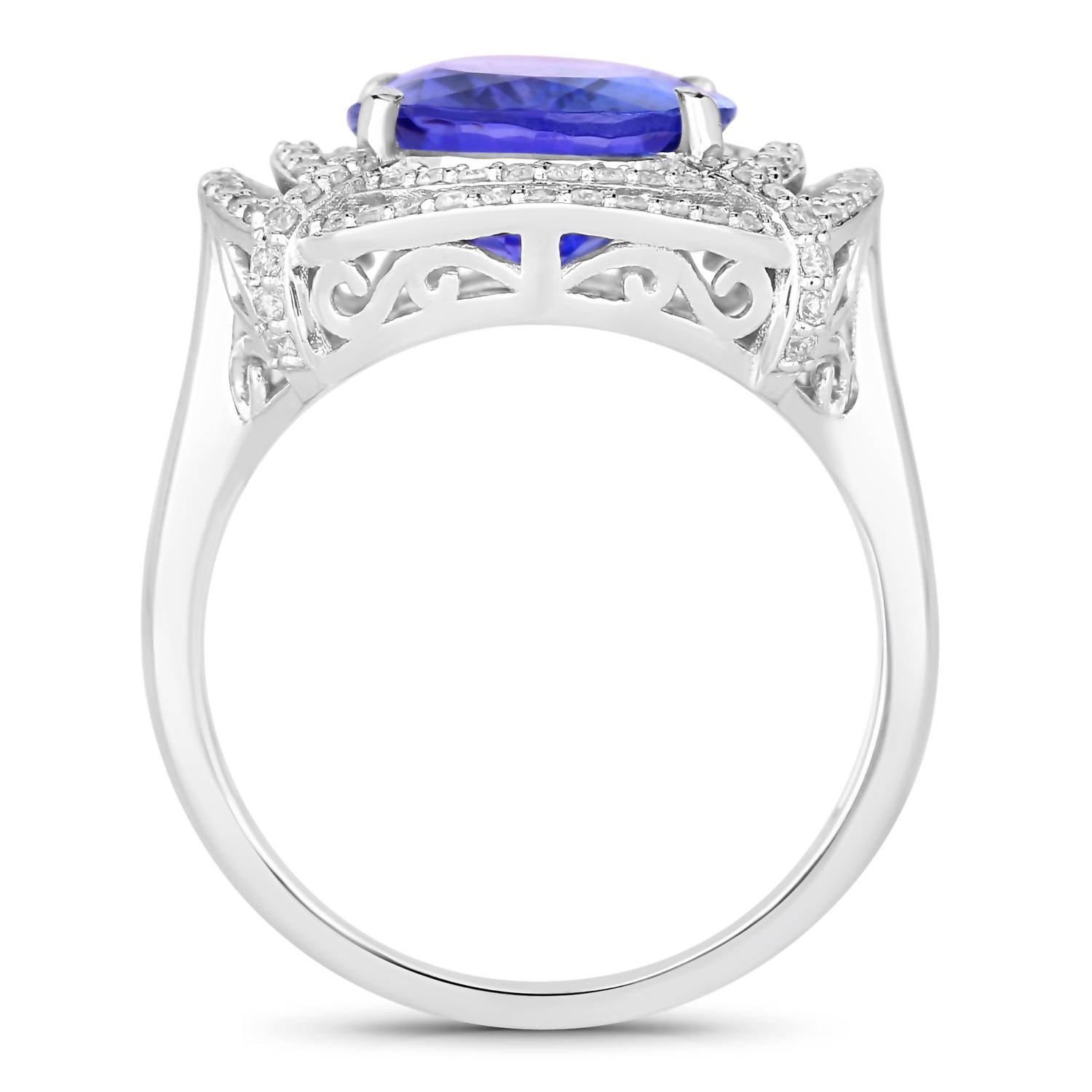 Diana M Jewels Women's Oval Natural Tanzanite Fashion Ring (5.17 Ct) - Elegant in 14k white gold - women's jewelry - detail view