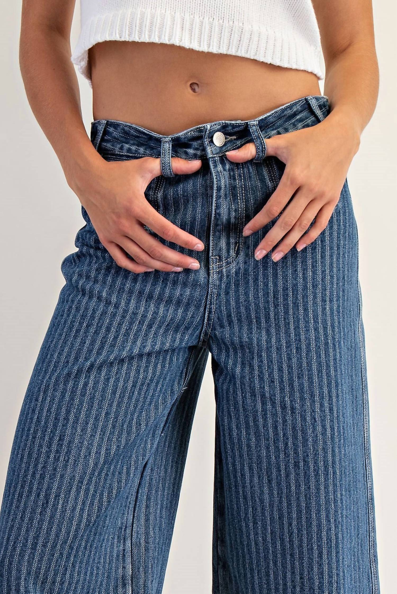 Ee:Some - Harbor Stripe Wide Leg Jeans