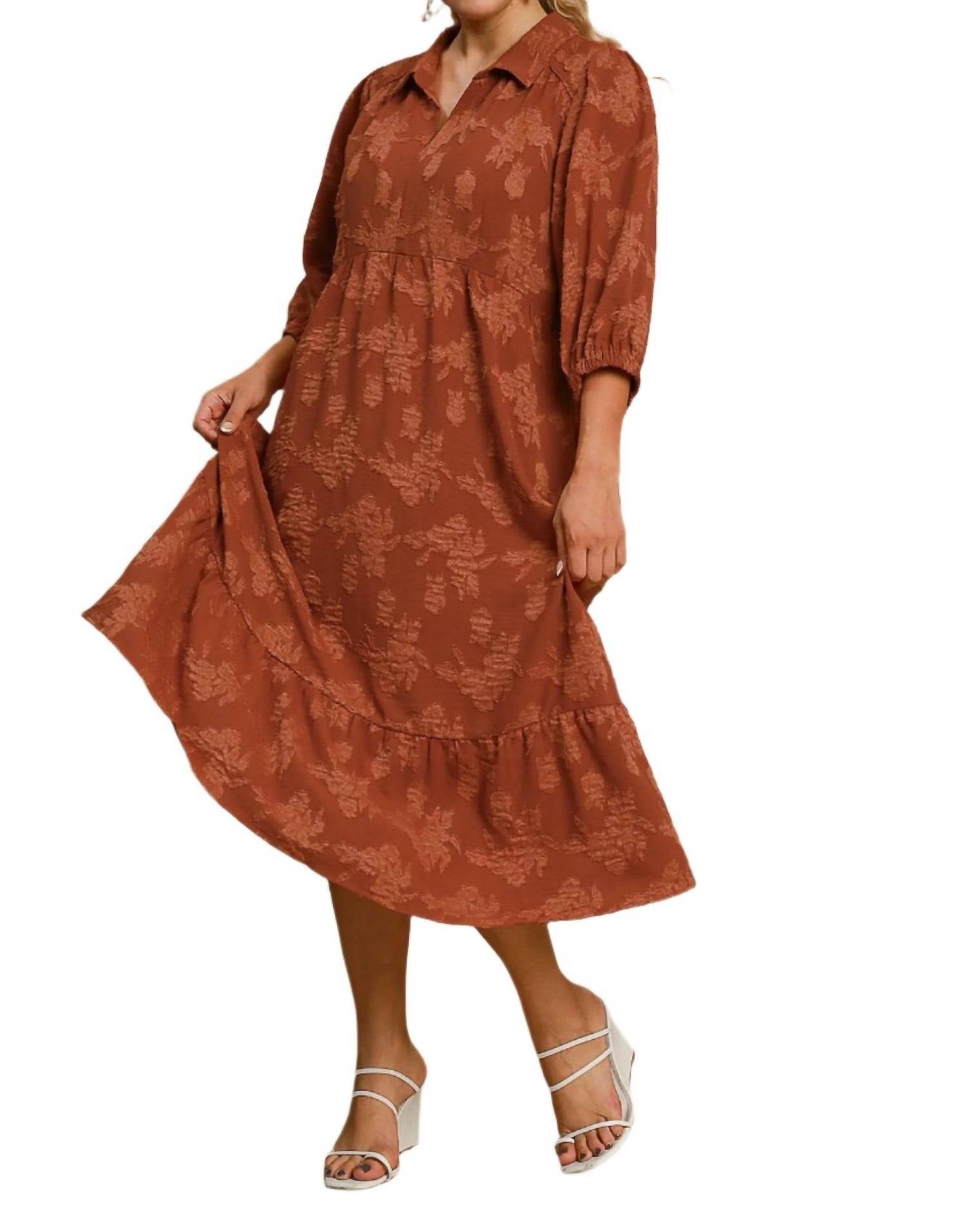Umgee - Floral Burnout Textured Midi Dress