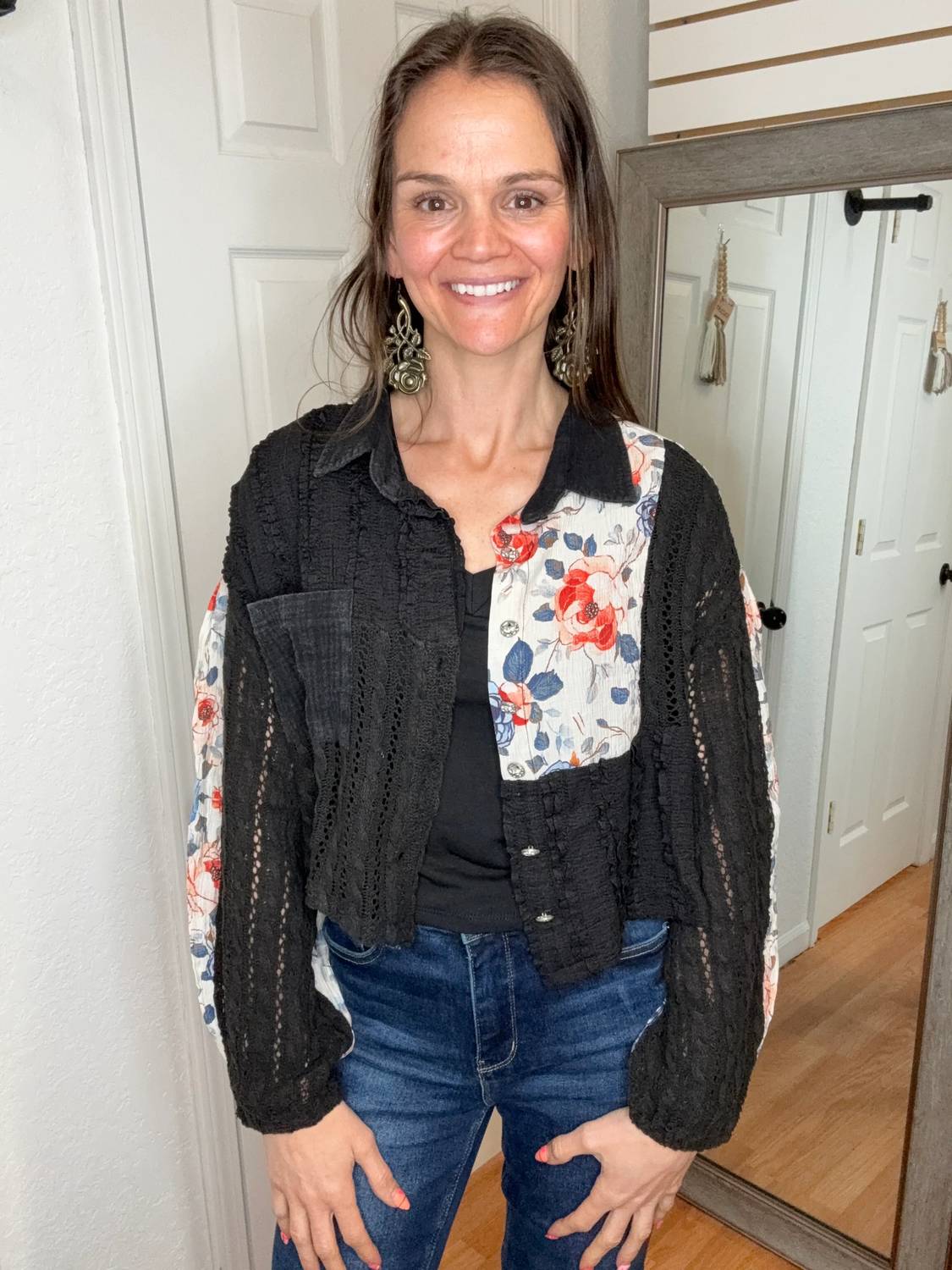 Pol - Ava Button Down Cropped Layering Top