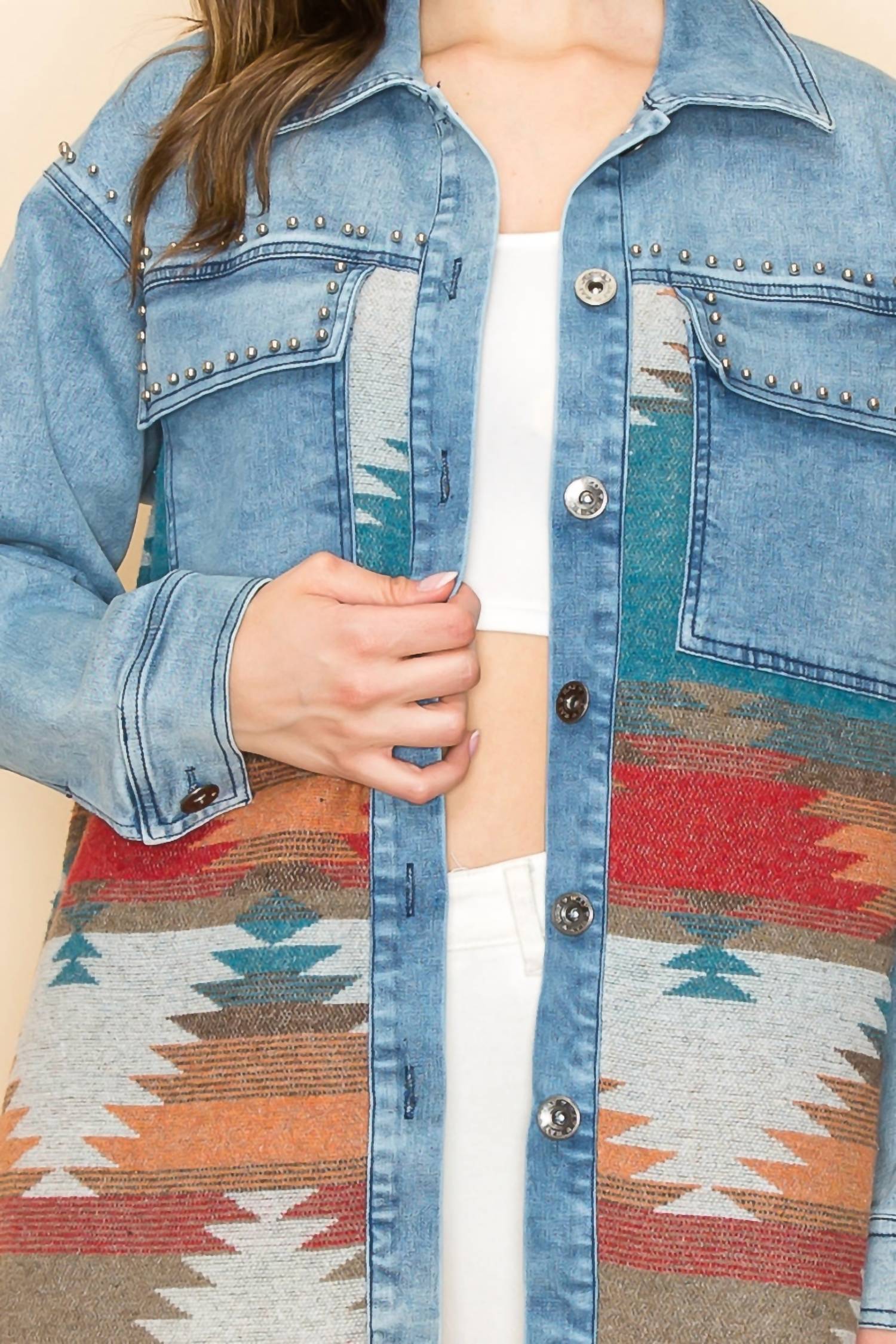Way - Oversized Aztec Jacket With Studs