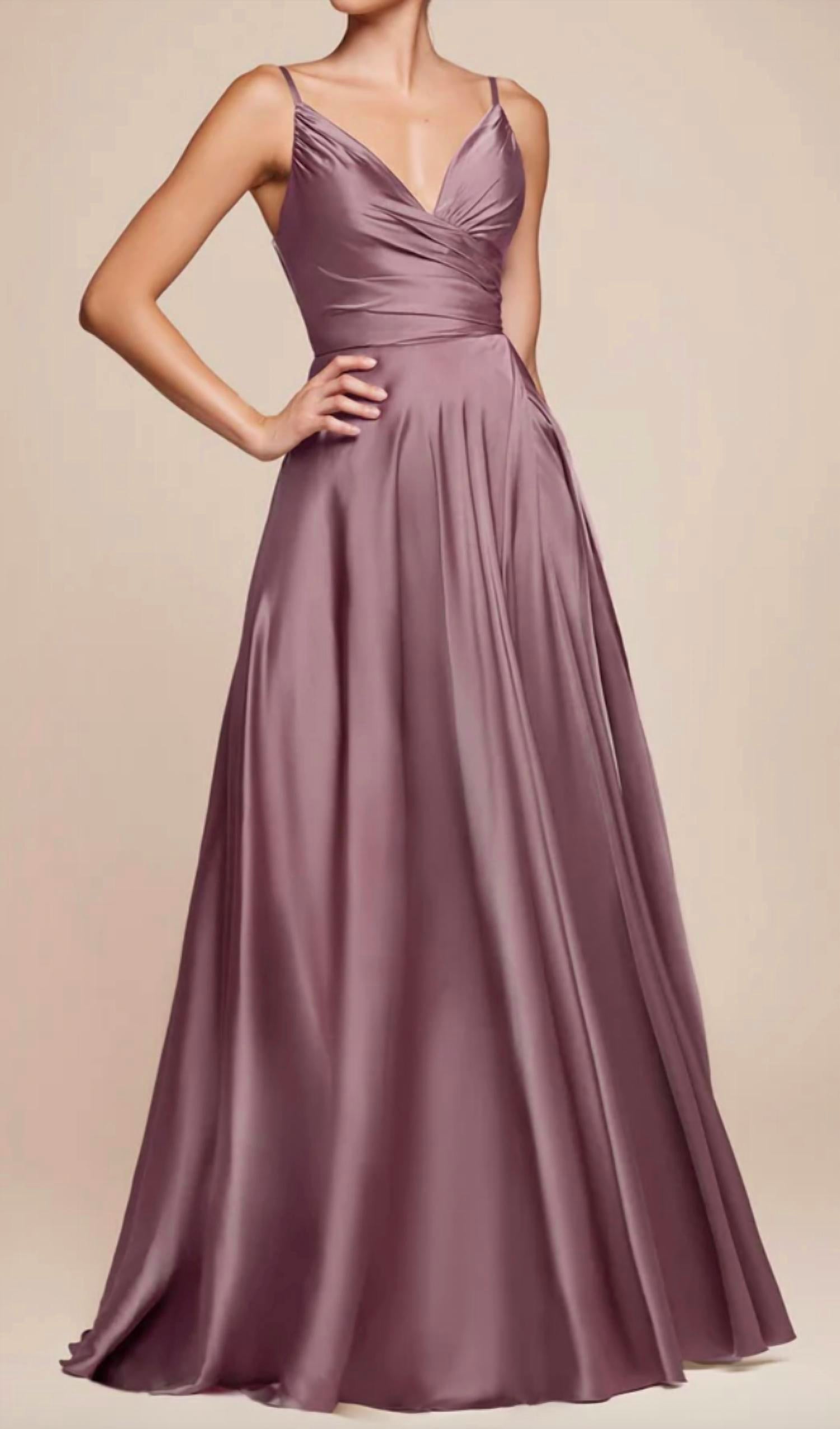 Ladivine Fitted Bodice A-line Maxi Skirt Dress in mauve - women's dress - detail view