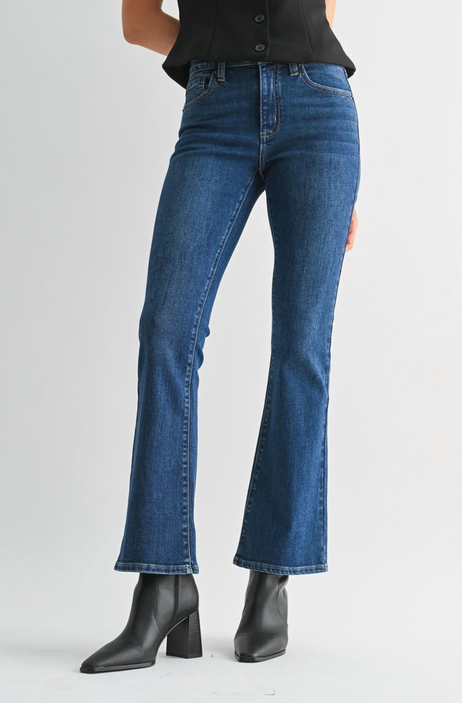 JUST USA Maya Mid Rise Bootcut Jeans in dark denim - women's jeans