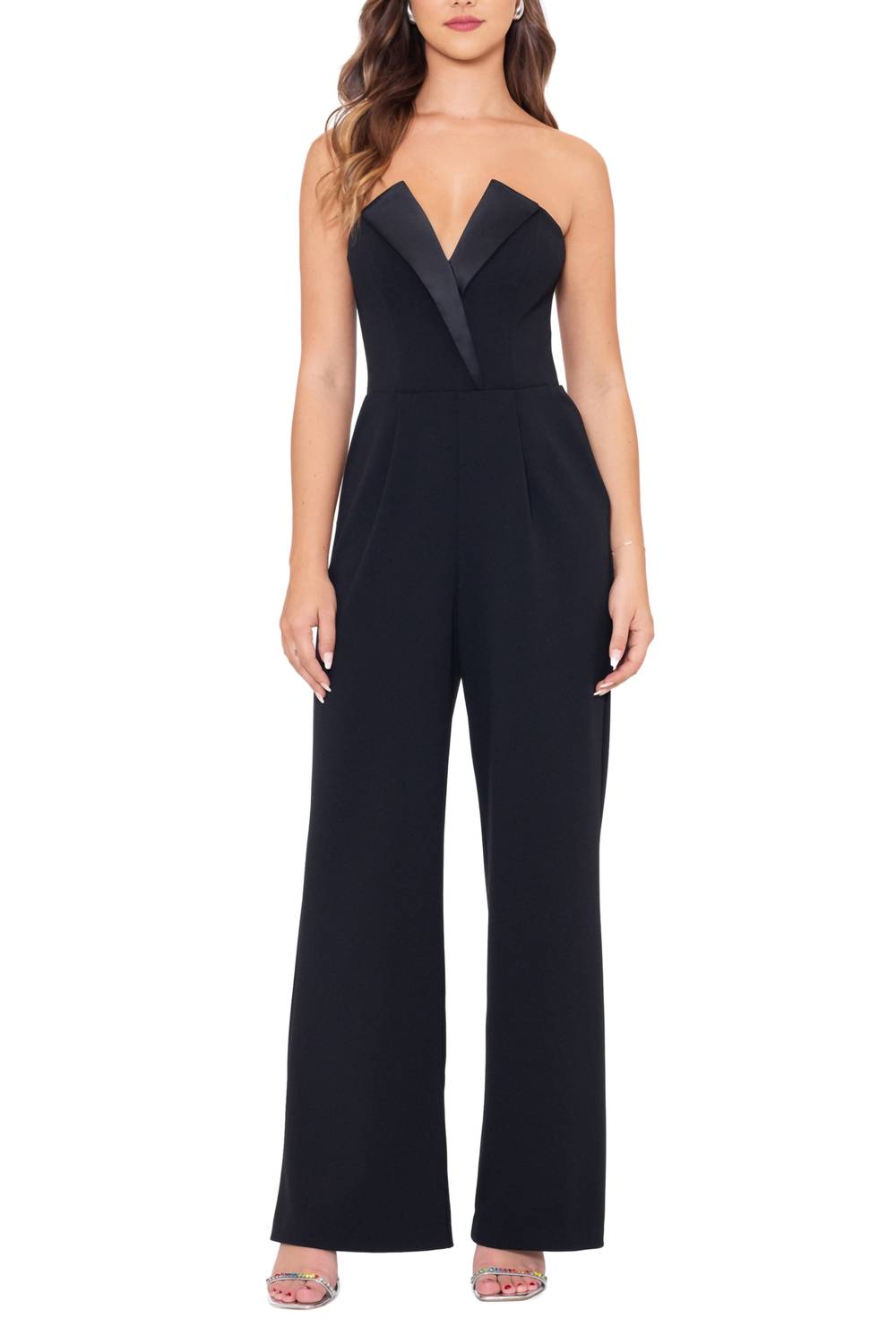 Betsy & Adam - Tasha Strapless Back Zipper Side Pockets Tuxedo Jumpsuit