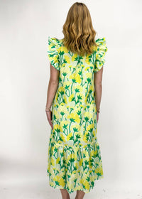 entro Floral Print Flutter Sleeve Midi Dress in multi - women's dress - detail view