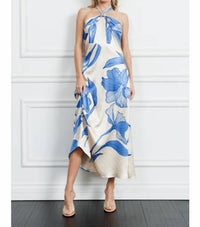 CIEBON Runie Floral Print Halterneck Maxi Dress in blue - women's dress