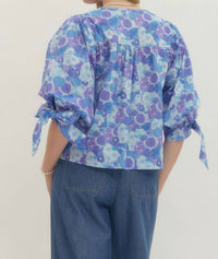 entro Poppy Print Tie Blouse in blue - women's blouse - alternate view
