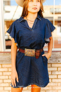 Lucky & Blessed - Ruffle Stretch Denim Dress
