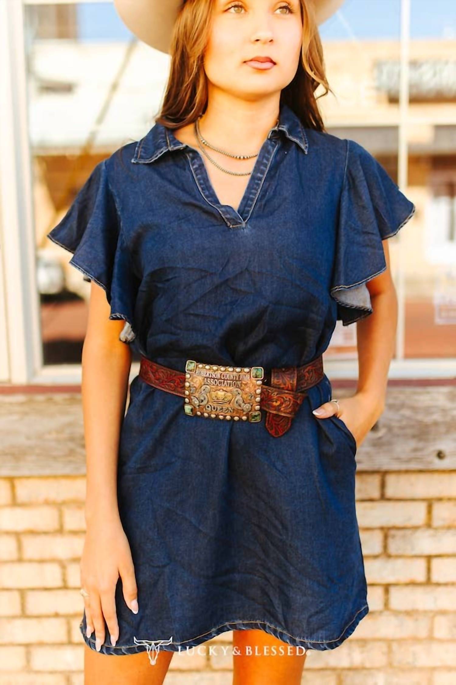 Lucky & Blessed - Ruffle Stretch Denim Dress