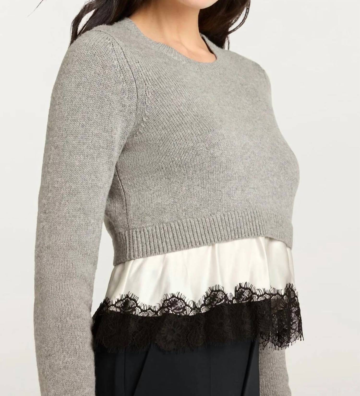 cinq a sept Zyla Pullover Sweater in heather grey ivory black - women's sweater - view 5