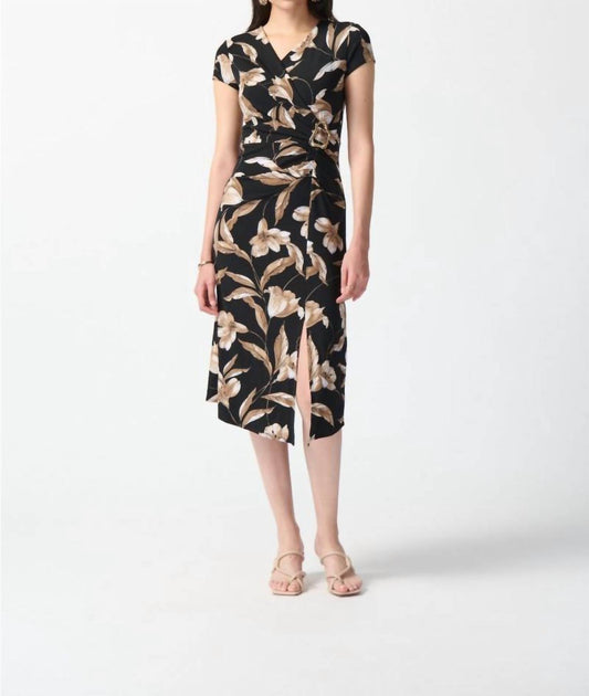 Joseph Ribkoff - Faux Wrap Midi A-line Dress