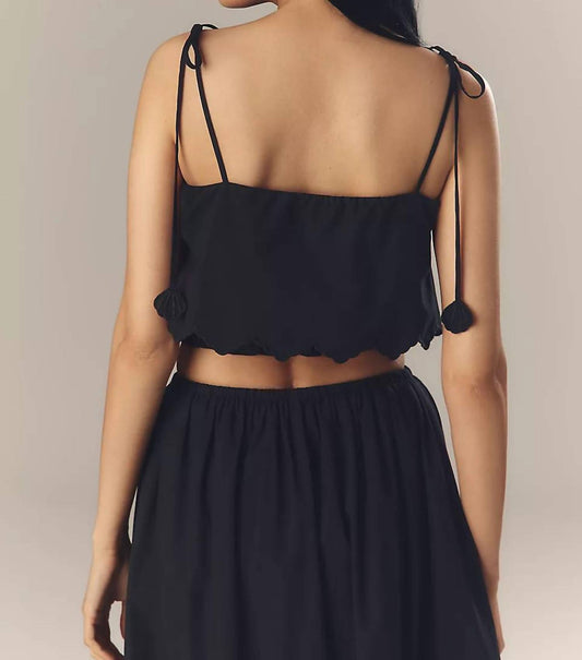 En Saison - Tie Shoulder Scallop Hem Crop Top