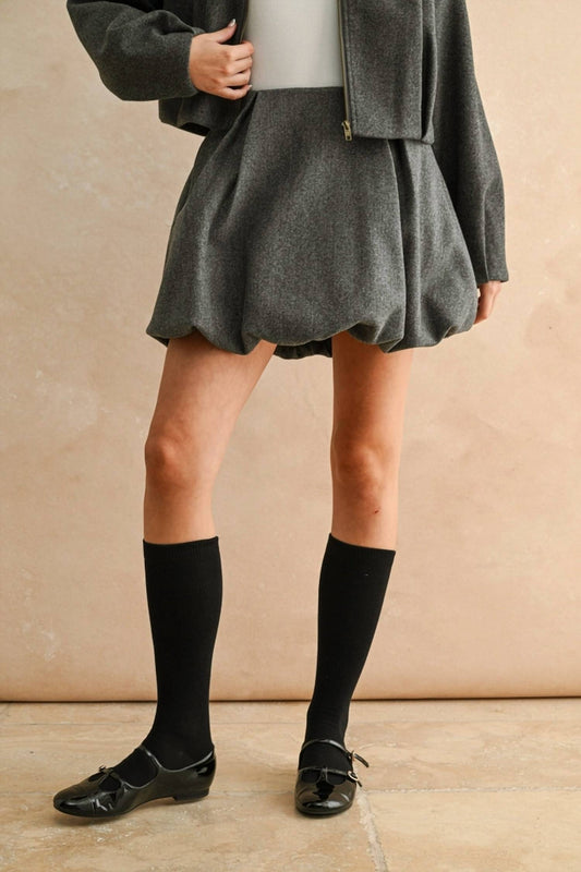 Miou Muse - Nina Pleated Detail Balloon Mini Skirt