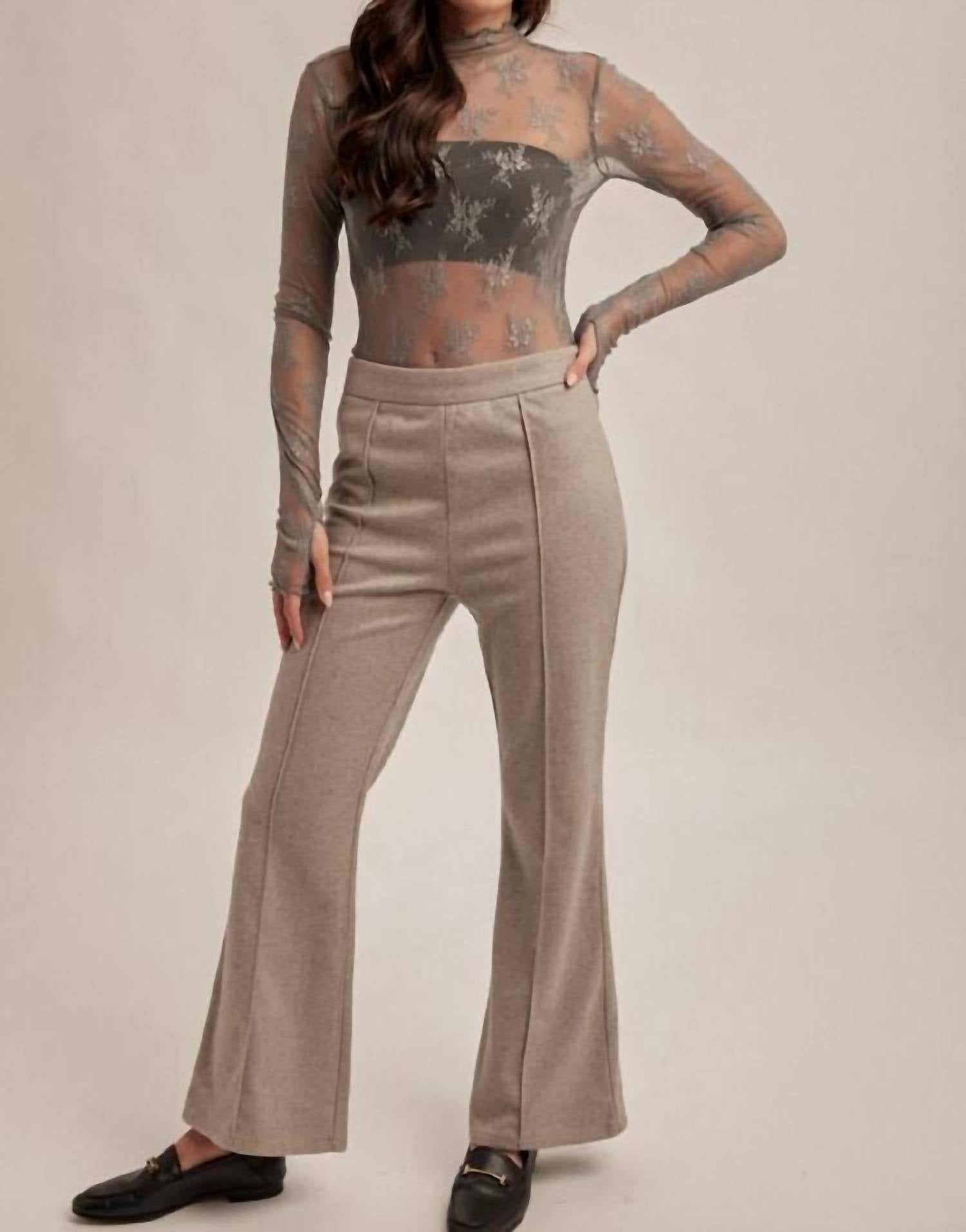 Hem & Thread Brush Flare Pants in heather grey - women's pants