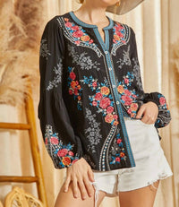 Andree By Unit - Floral Embroidered Button Down Top