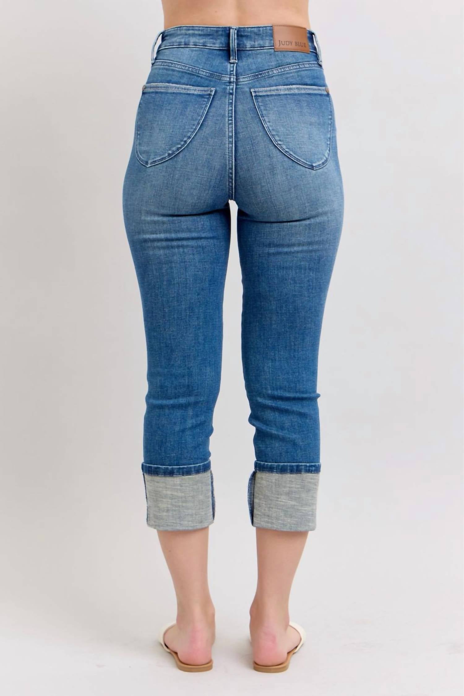 Judy Blue - High Rise Tummy Control Cuff Capri Denim Jeans