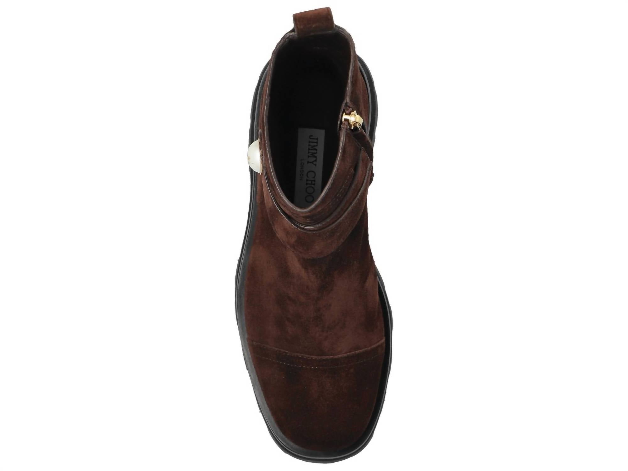 JIMMY CHOO Women's Velvet Suede Lug Boots in chocolate - women's shoe - alternate view