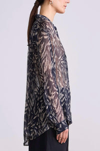 APIECE APART Alva Button Up Shirt in abstract animal midnight - women's shirt - alternate view