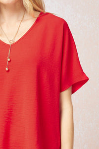 entro Solid V-neck Top in red - women's t-shirt - view 4