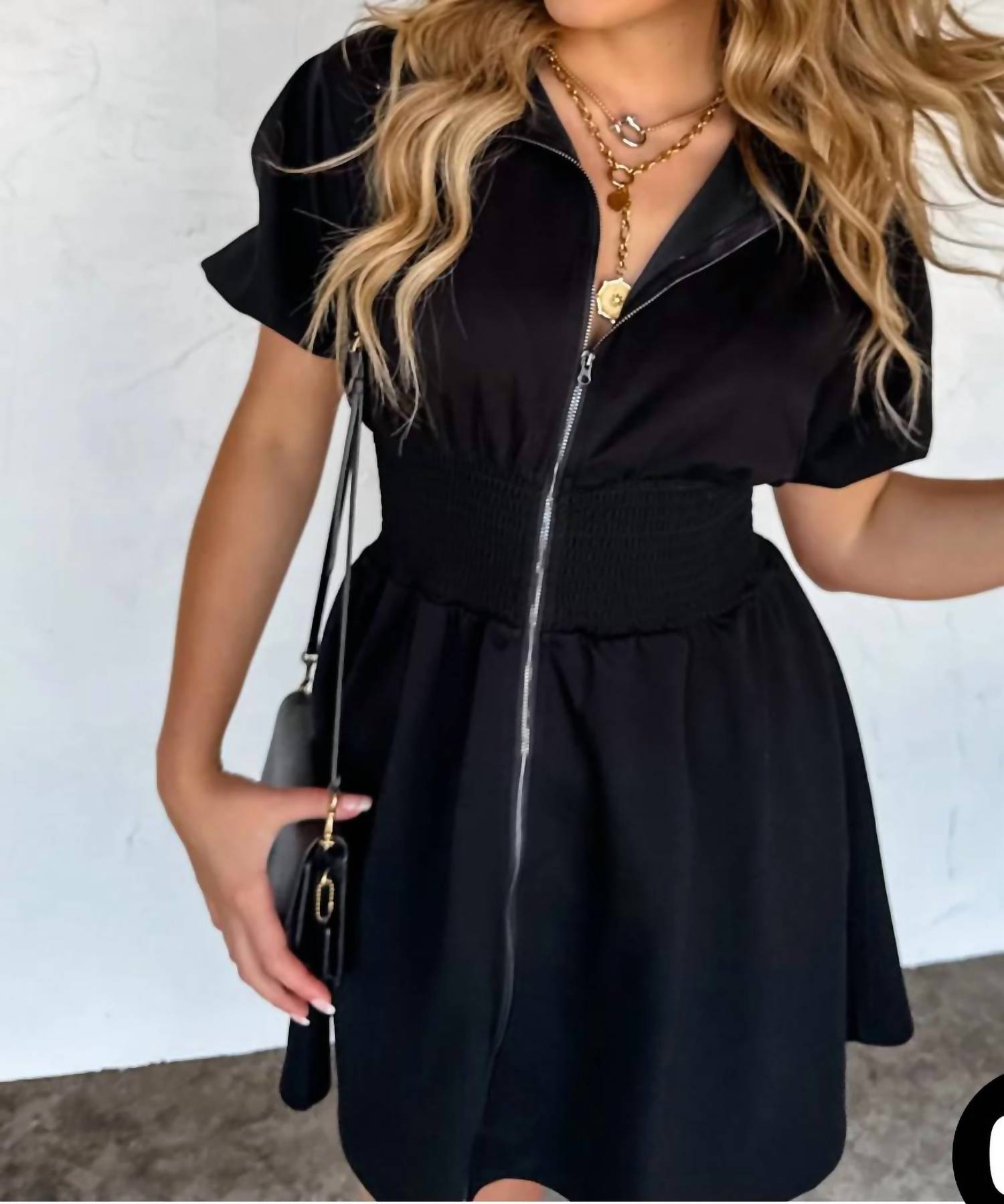 BLAKELEY Marren Zip Front Mini Dress in black - women's dress - alternate view