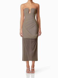 ELLIATT Phoebe Strapless Midi Dress in mushroom - women's dress