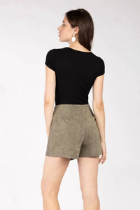 naked zebra Faux Suede Asymmetrical Button Down Skort in olive - women's shorts - alternate view
