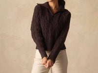 The Normal Brand Lola Everyday Quarter Zip Sweater in brown - women's sweater - detail view