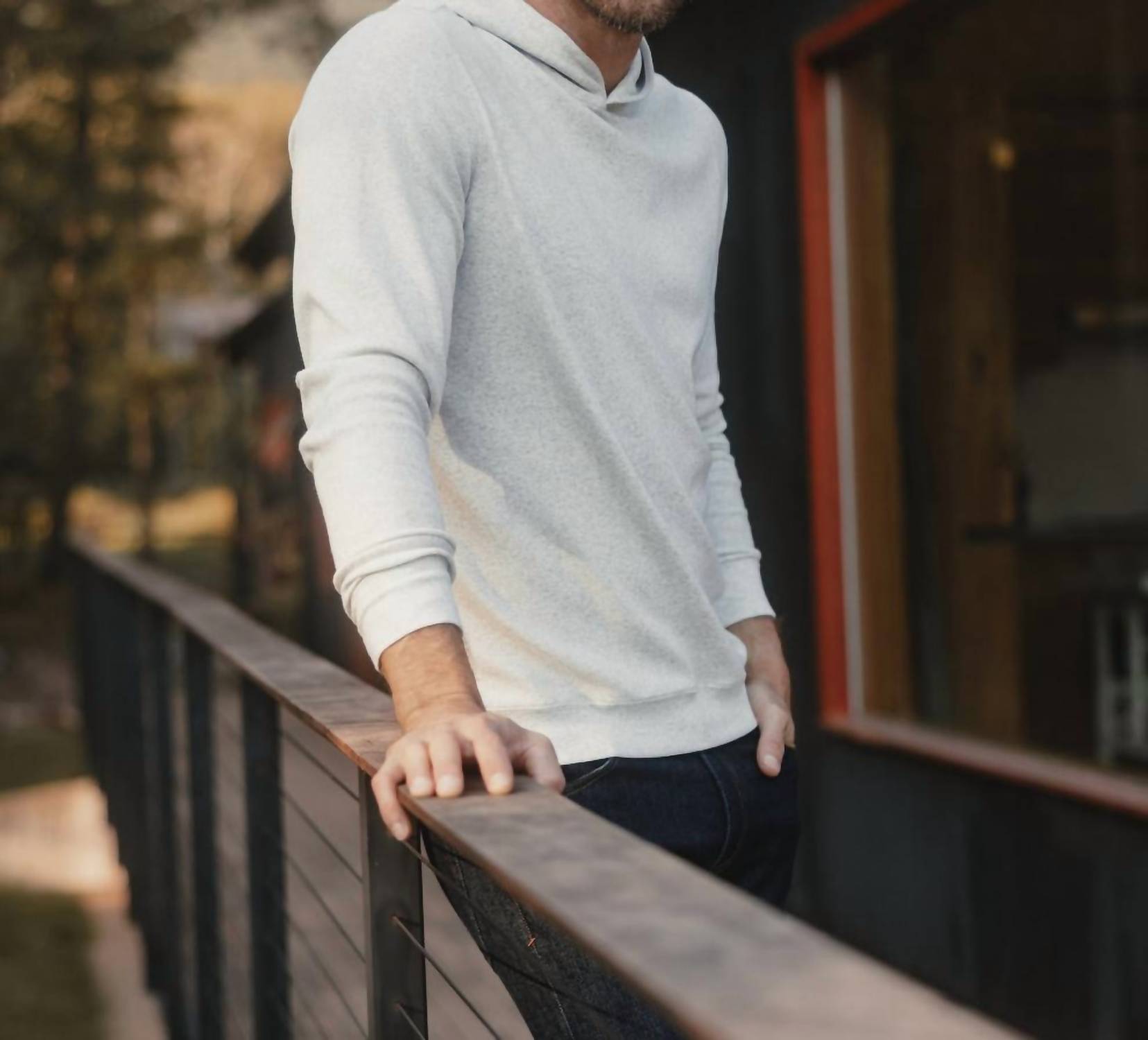 The Normal Brand Puremeso Essential Long Sleeve Hoodie in stone - men's shirt