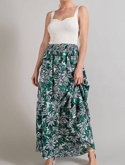 Ee:Some - Button Front Smocked Maxi Skirt