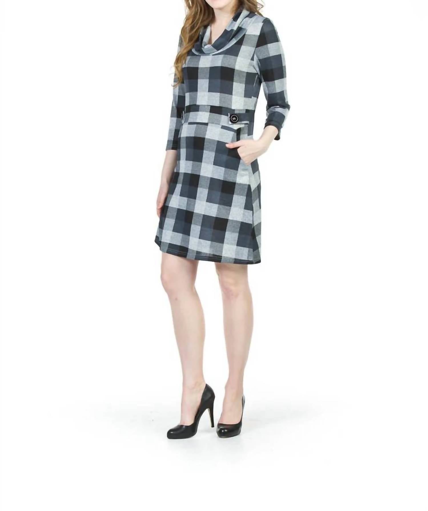 Papillon - Plaid Cowl Neck Sweater Dress
