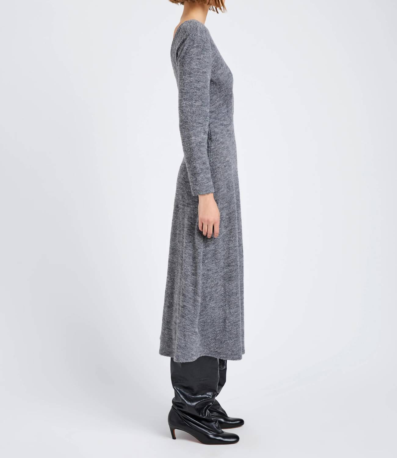 Proenza Schouler White Label Sai Wool Jersey Midi Dress in grey melange - women's dress - detail view