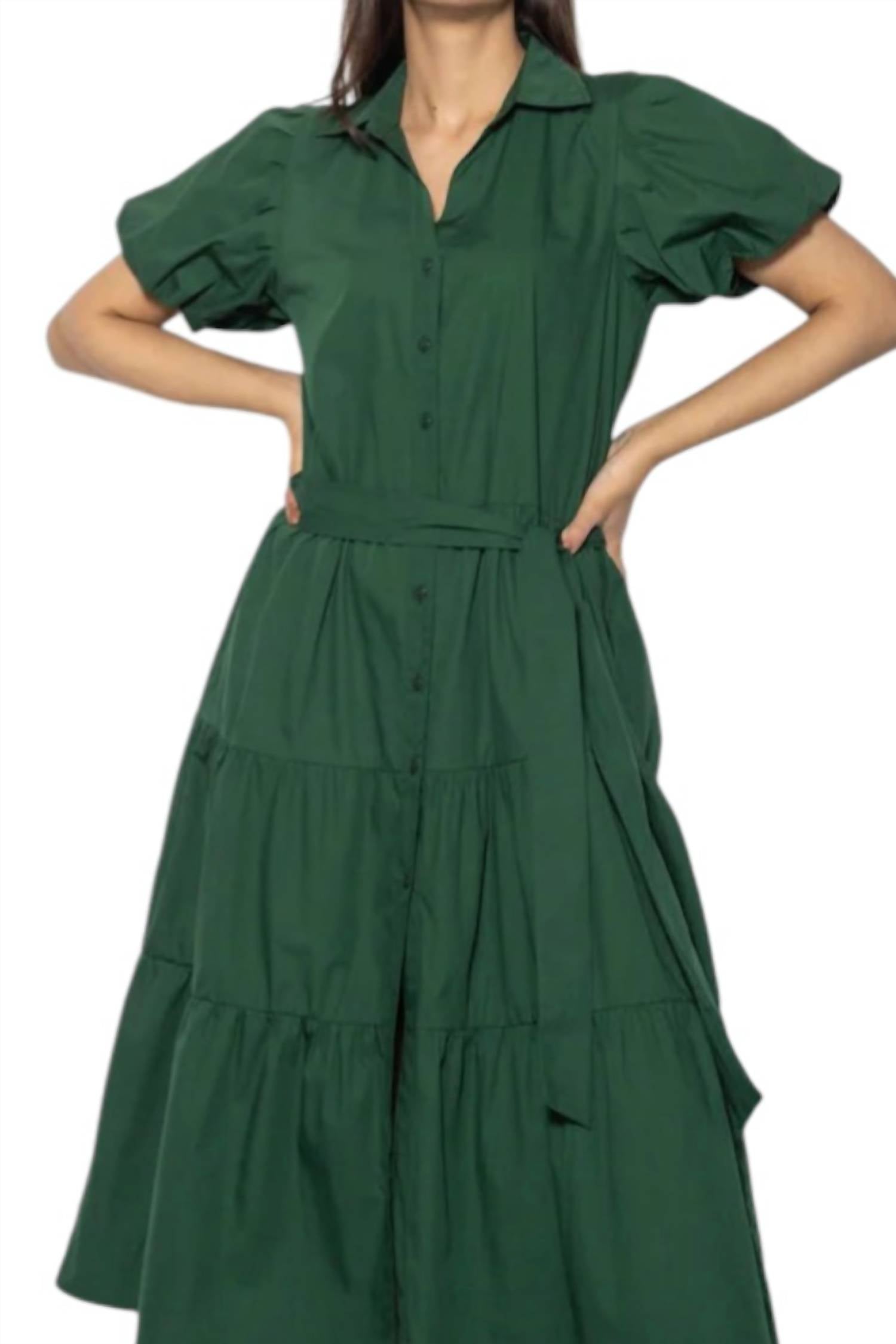 Maude Clara Tiered Maxi Dress in green - women's dress - detail view