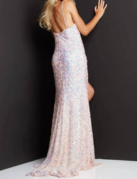 Jovani - Sequin High Slit V Neck Long Prom Dress