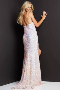 Jovani - Sequin High Slit V Neck Long Prom Dress
