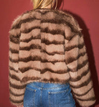 LELIS Faux Fur Striped Cropped Coat in brown - women's jacket - alternate view