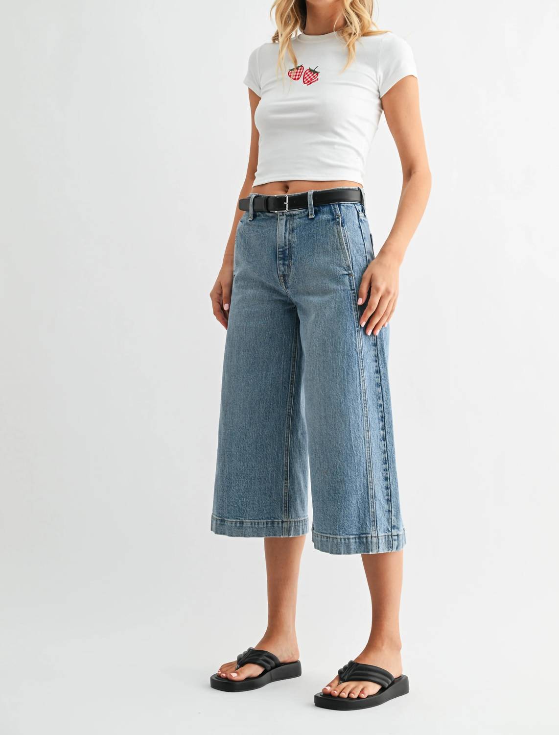 Just Panmaco Inc. - Capri Mid Rise Wide Leg Jeans