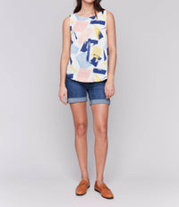 Charlie B - Sleeveless Print Top With Rounded Hem