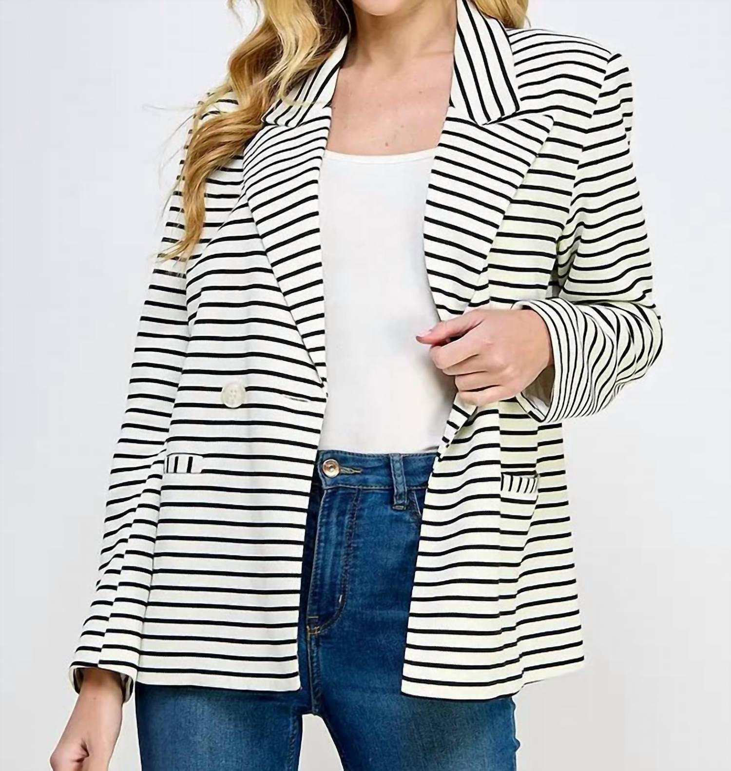 ELLISON Striped Double Breasted Blazer in black white stripe - women's jacket