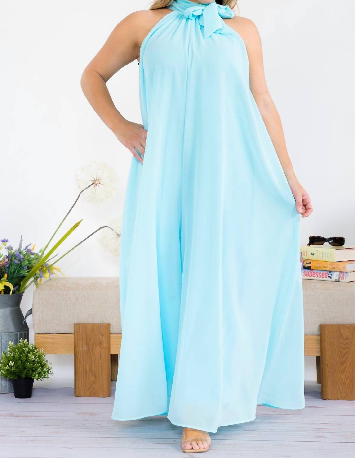 Karen T Design - Solid Color Halter Jumpsuit