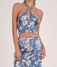 ELAN Shelby Halter Top in blue - women's shirt