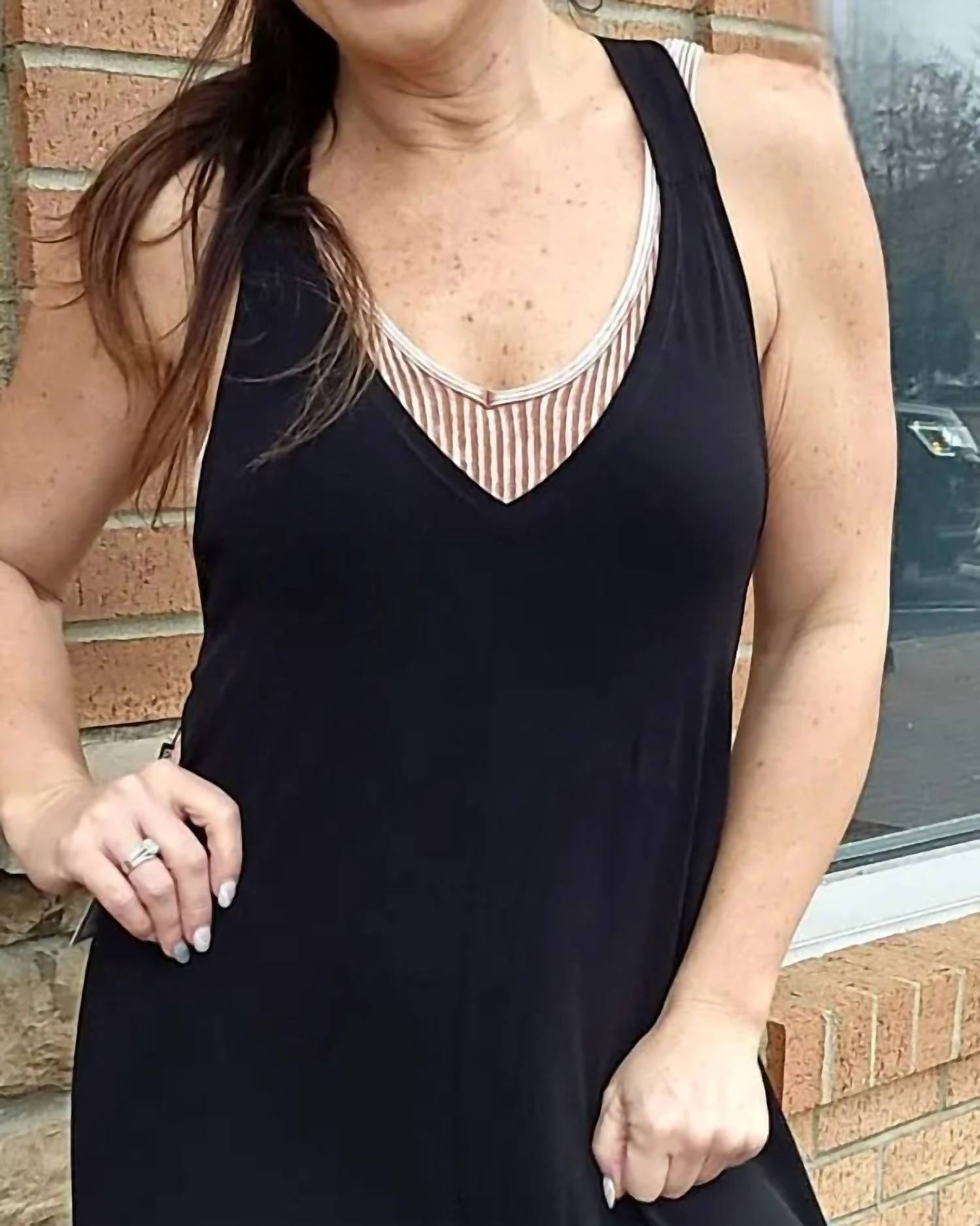 CLARA SUNWOO V-neck Cross Back Jumpsuit in black white - women's pants - detail view