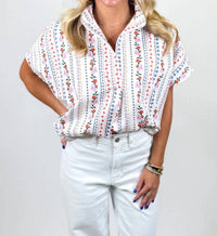 Karlie - French Multi Floral V-neck Signature Top