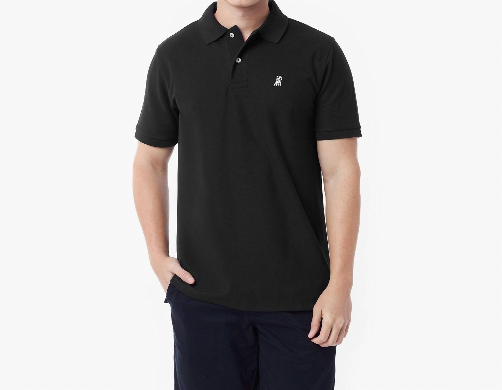 James Bark Regular Fit Polo Shirt With French Bulldog Logo in black - men's shirt