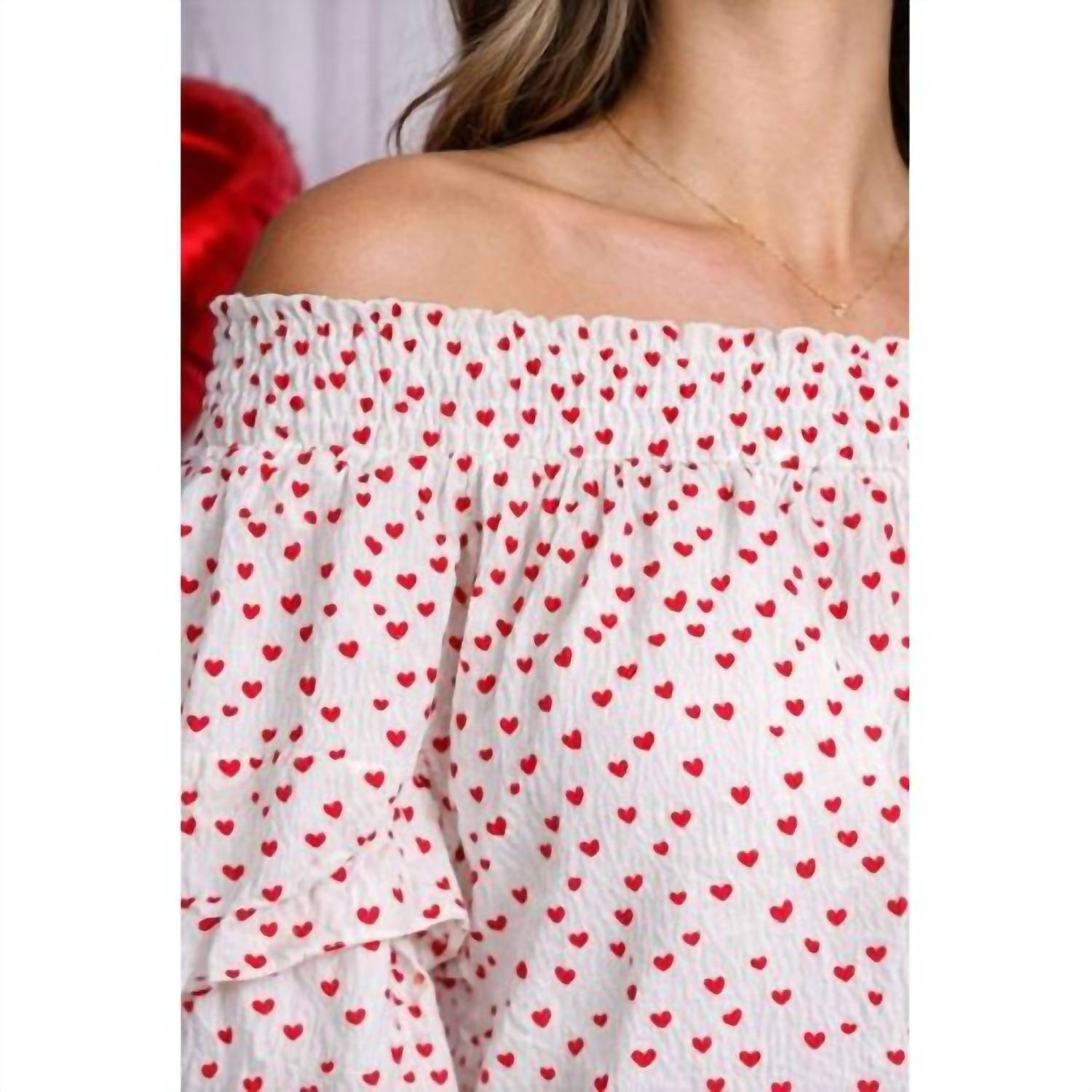 Vine & Love - Smocked Off-shoulder Ruffle Sleeve Blouse