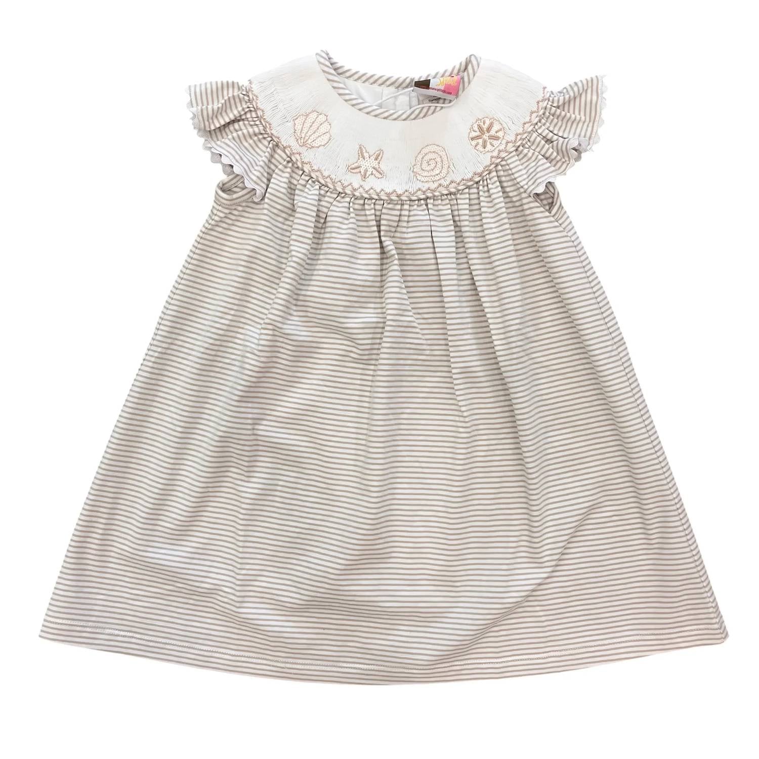 Banana Split - Girl's Seashell Smocked Bishop Dress