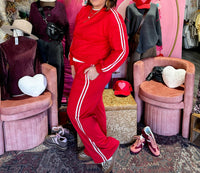 Little Daisy Closet Striped Crewneck and Sweatpant Set in red - women's sleepwear - detail view